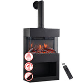 Elektrische haard HENRI met rookafvoerbuis - Elektrische houtkachel met verwarming, 3D-vlameffect, houtopslag, afstandsbediening- Zwart